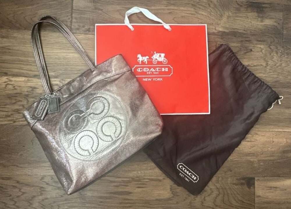 Coach Laura Metallic Bronze Leather Embossed Logo Tote Bag